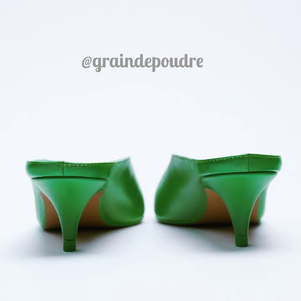 Rare! 🎉HP🎉 Zara Kelly Kermit Green Leather Pointy Toe Mules 38 39 - Picture 4 of 9